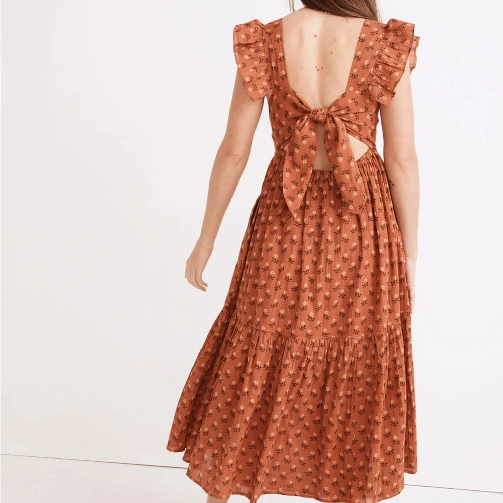Madewell Ruffle Strap Tiered Midi Dress in Wild Calendula Block Print - Picture 2 of 9